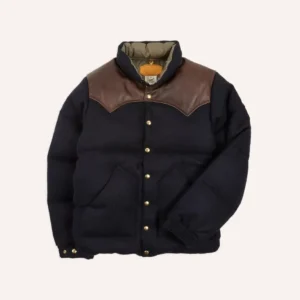 Drake’s Navy Harris Leather Christy Down Jacket