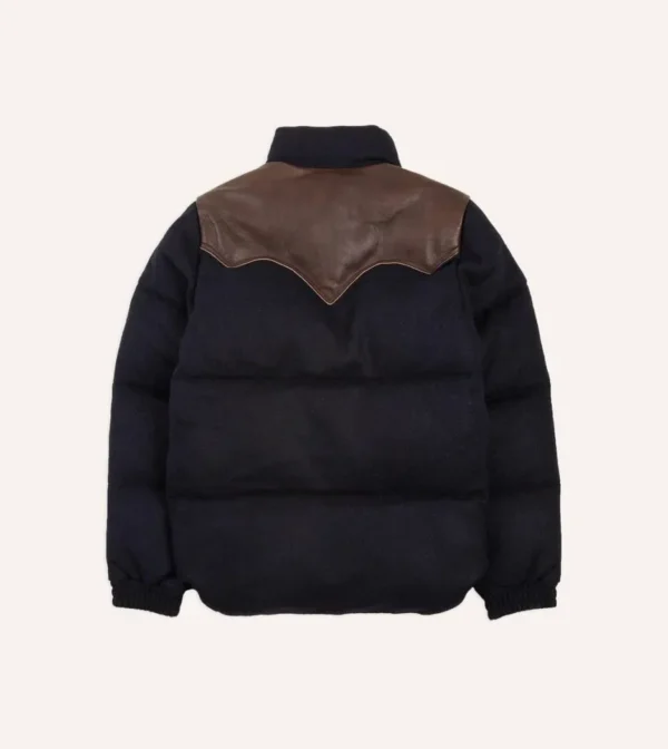 Drake’s Navy Harris Leather Christy Down Jacket